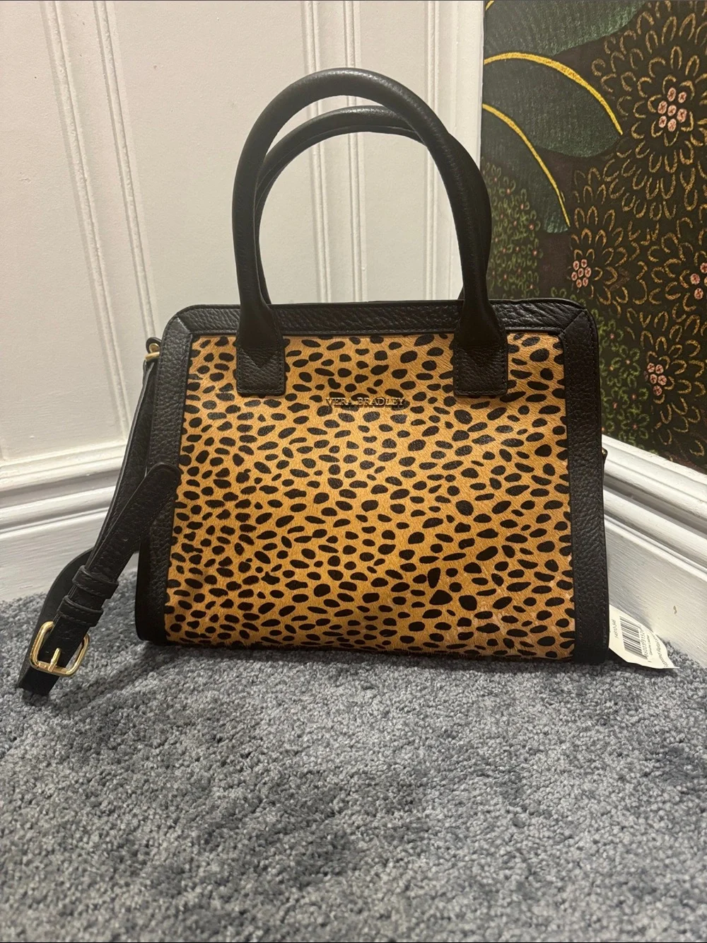 Vera Bradley Leopard Print Satchel in Tan and Black